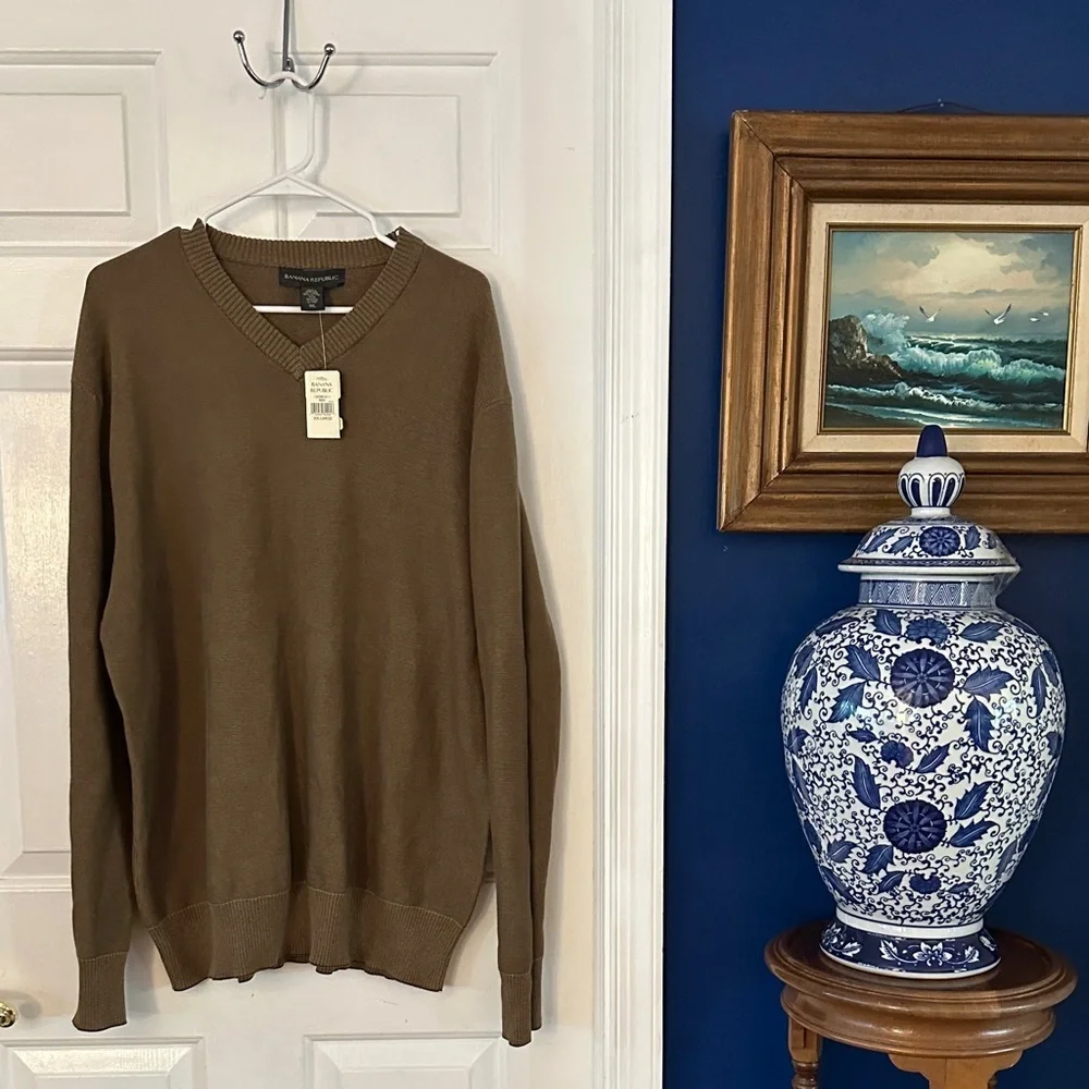 NWT Men’s Banana Republic 100% Cotton Long Sleeve V-Neck Sweater Size XXL